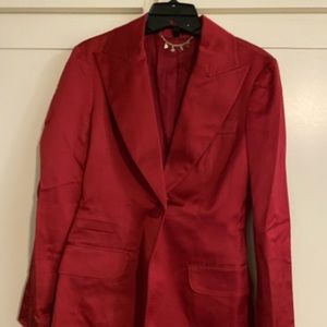 Red satin long blazer.